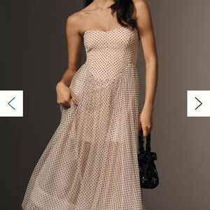 Maeve Strapless Cream Polka Dot Midi Dress